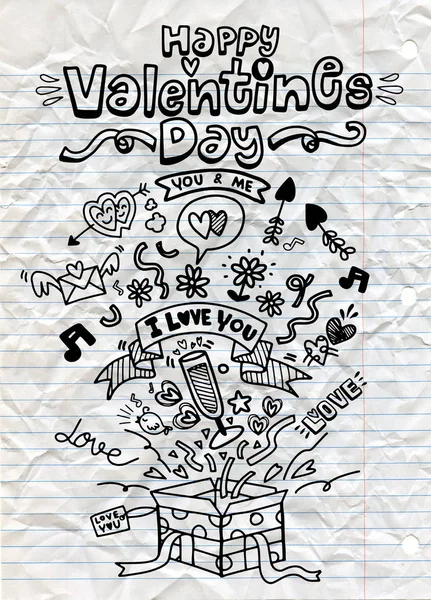Valentin-nap, kézzel rajzolt szimbólumok gyűjteménye — Stock Vector