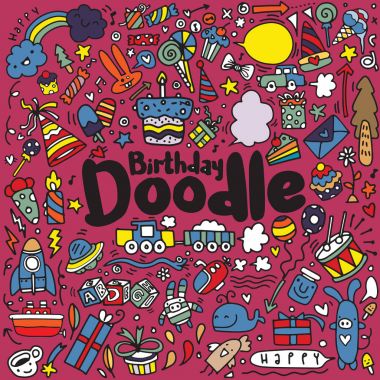 İyi ki doğdun elle çizilmiş. Vektör çizim el çekilmiş doo