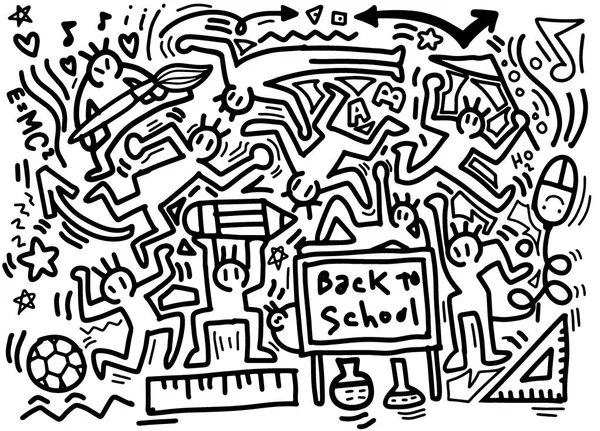 Hand trekken Doodle vectorillustratie, terug naar School, Flat De — Stockvector