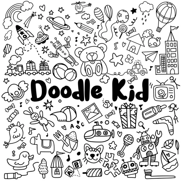Mão desenhado crianças doodle set, estilo Doodle — Vetor de Stock