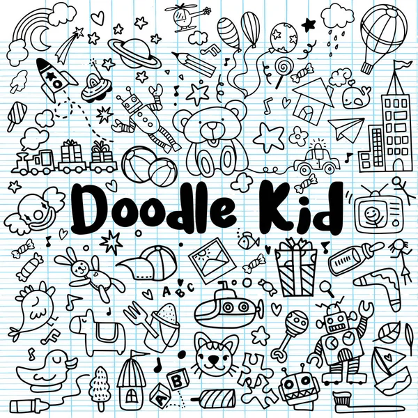 Mano dibujado niños doodle conjunto, estilo Doodle — Vector de stock