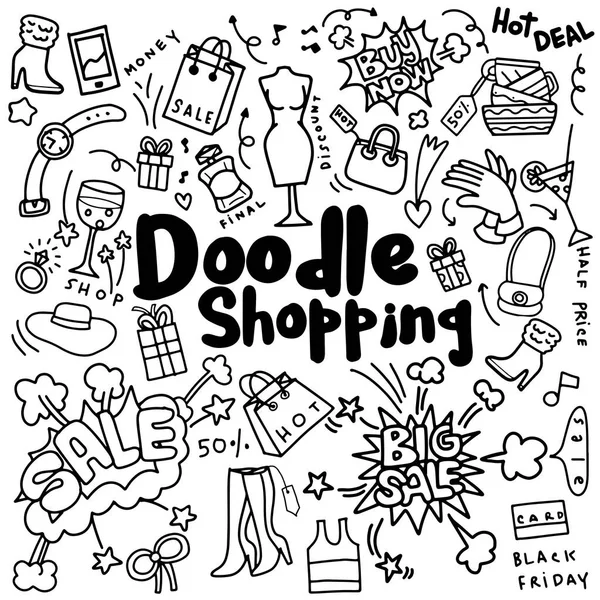 El çizim moda alışveriş, Doodle stil, illüstrasyon vektör — Stok Vektör