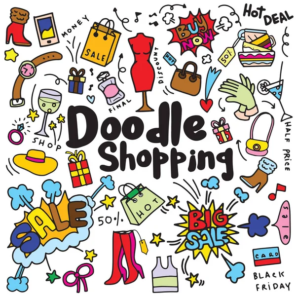 Dibujo a mano Compras Moda, Estilo Doodle, vector Ilustración — Vector de stock