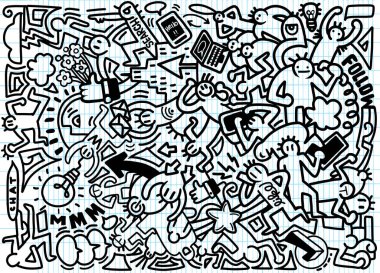 Vektör Hat sanatı Doodle çizgi film dizi insanlar, nesneler ve işaret