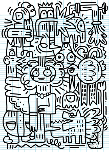 Щасливий сімейний мультиплікаційний персонаж, стиль малювання рук Doodle — стоковий вектор