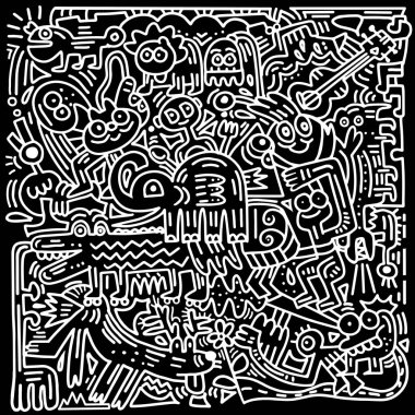 El komik hayvan, illustrat çizilmiş vektör çizim, Doodle