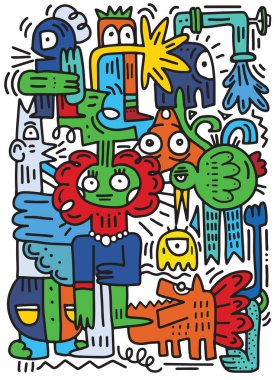 Mutlu aile çizgi film karakteri, Doodle el çizim stili