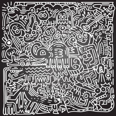 El komik hayvan, illustrat çizilmiş vektör çizim, Doodle