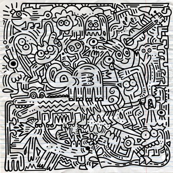 El komik hayvan, illustrat çizilmiş vektör çizim, Doodle