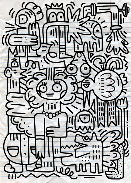 Ευτυχισμένη οικογένεια κινούμενα σχέδια χαρακτήρα, Doodle χέρι στυλ ζωγραφικής — Διανυσματικό Αρχείο