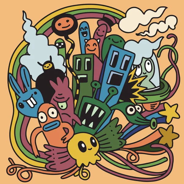 Doodle vektör canavar parti ayarla. Halloween karakterler. Şirin anim