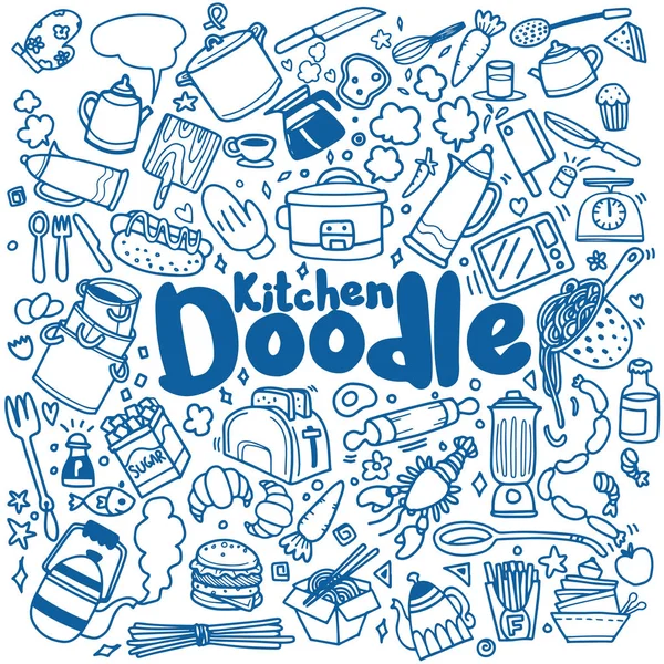 Kök Cook Doodle ikoner handgjorda — Stock vektor