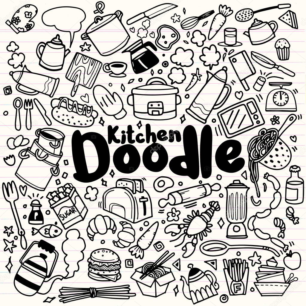 Kitchen Cook Doodle Icons Hand Made