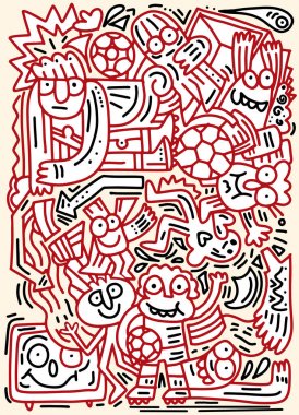 Hipster el çizimi Doodle vektör çizim, komik insanlar,