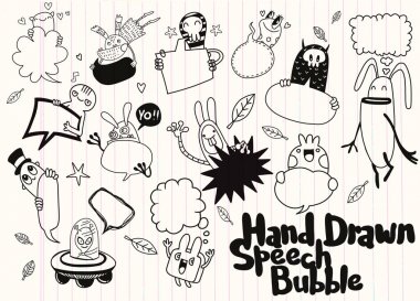 Dizi komik canavar ve sevimli boş konuşma balonu doodle 