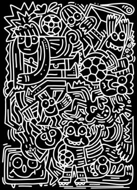 Hipster el çizimi Doodle vektör çizim, komik insanlar,