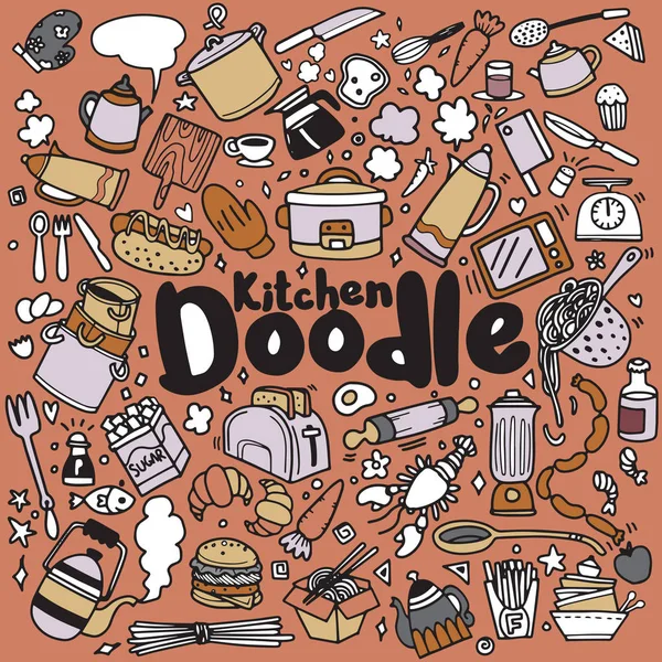 Kök Cook Doodle ikoner handgjorda — Stock vektor