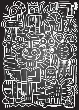 Mutlu aile çizgi film karakteri, Doodle el çizim stili