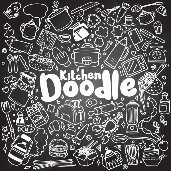 Cocina cocina Doodle iconos hechos a mano — Vector de stock