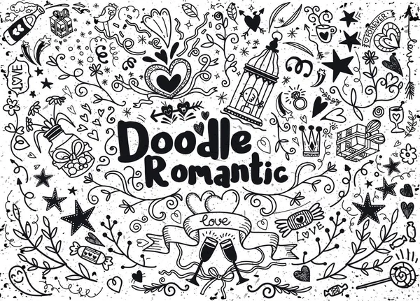Big set of romantic style hand drawn elements with banners,Freeh — Stock Vector