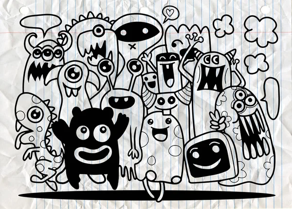 Set di mostri carino, Disegno a mano carino doodle mostro gruppo, Flat De — Vettoriale Stock