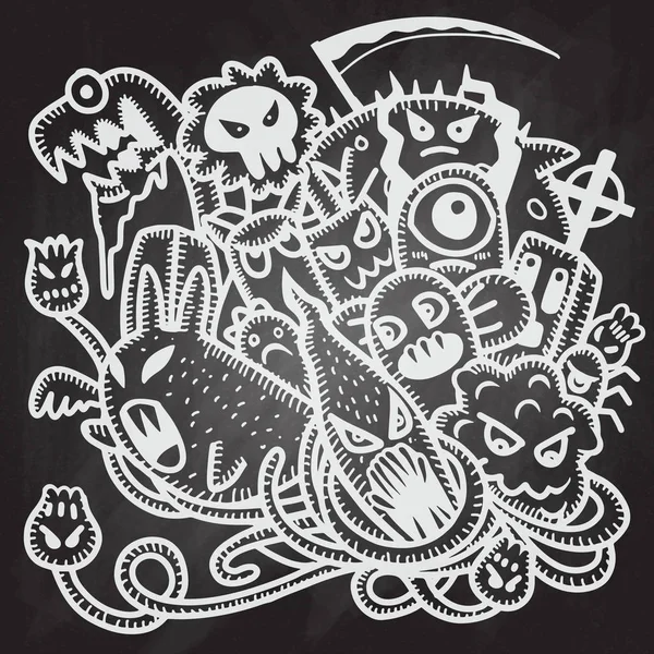 Hipster hand gezeichnet Crazy Doodle Monster Group, Zeichnung style.vec — Stockvektor