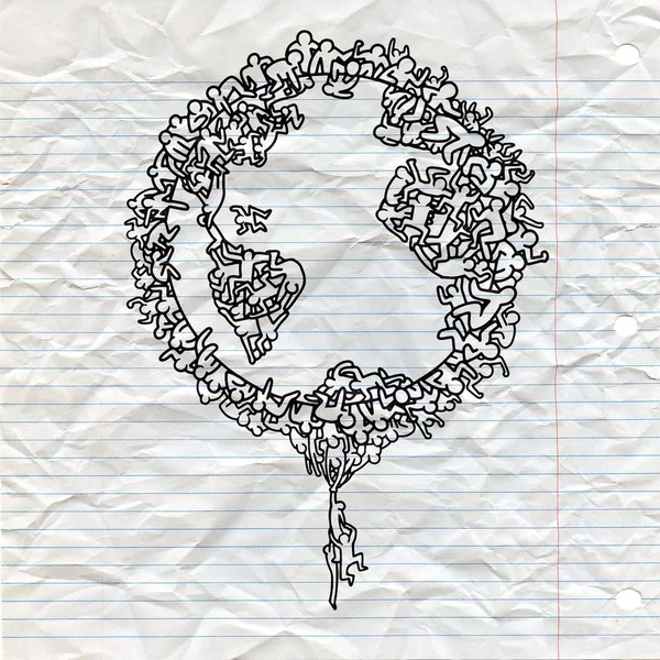 Vektör çizim, dünya küre insanlar, çizim, düz tasarımı Illustrator satırı araçları ile çizilmiş El