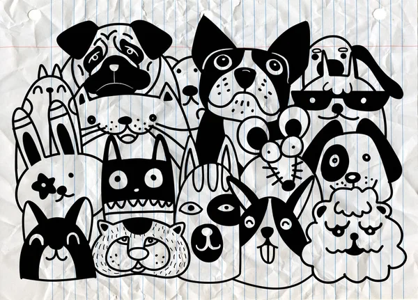 Animales de grupo tienda de mascotas, Inicio mascotas conjunto aislado, gato perro conejo rata, ilustración vector de dibujos animados, animales domesticados, estilo doodle — Archivo Imágenes Vectoriales