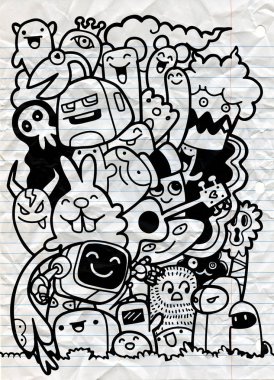 Canavarlar ve sevimli uzaylı dost, güzel, şirin çizilmiş canavarlar koleksiyonu vektör çizim