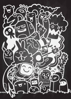 Canavarlar ve sevimli uzaylı dost, güzel, şirin çizilmiş canavarlar koleksiyonu vektör çizim