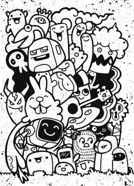 Canavarlar ve sevimli uzaylı dost, güzel, şirin çizilmiş canavarlar koleksiyonu vektör çizim