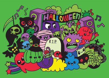 Canavarlar ve sevimli hayalet dost, güzel, şirin çizilmiş canavarlar koleksiyonu vektör çizim