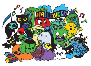 Canavarlar ve sevimli hayalet dost, güzel, şirin çizilmiş canavarlar koleksiyonu vektör çizim