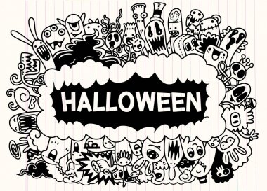 Çizgi film canavarları koleksiyonu. Karikatür canavarlarının vektör kümesi izole edildi. Yazdırma, parti dekorasyonu, tişört, illüstrasyon, logo, amblem veya çıkartma için tasarım