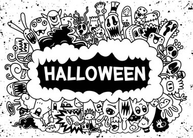 Çizgi film canavarları koleksiyonu. Karikatür canavarlarının vektör kümesi izole edildi. Yazdırma, parti dekorasyonu, tişört, illüstrasyon, logo, amblem veya çıkartma için tasarım