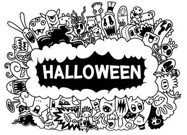 Çizgi film canavarları koleksiyonu. Karikatür canavarlarının vektör kümesi izole edildi. Yazdırma, parti dekorasyonu, tişört, illüstrasyon, logo, amblem veya çıkartma için tasarım