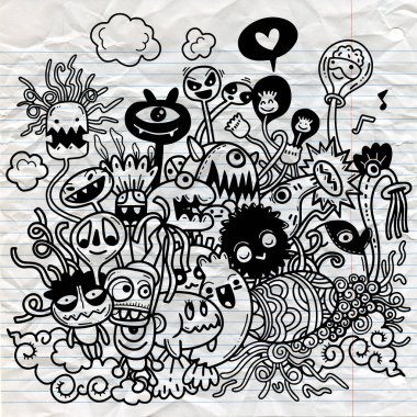 Şirin Halloween çizilmiş vektör çizim doodles