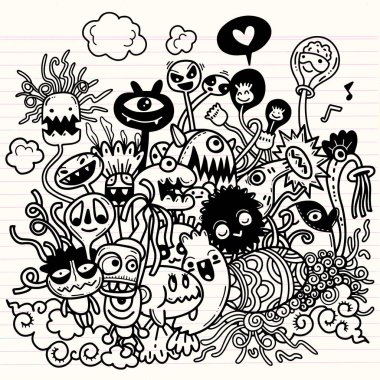 Şirin Halloween çizilmiş vektör çizim doodles