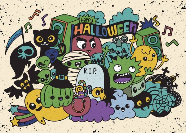 Vectorillustratie van Monsters en schattige ghost vriendelijke, cool, cute handgetekende monsters collectie — Stockvector