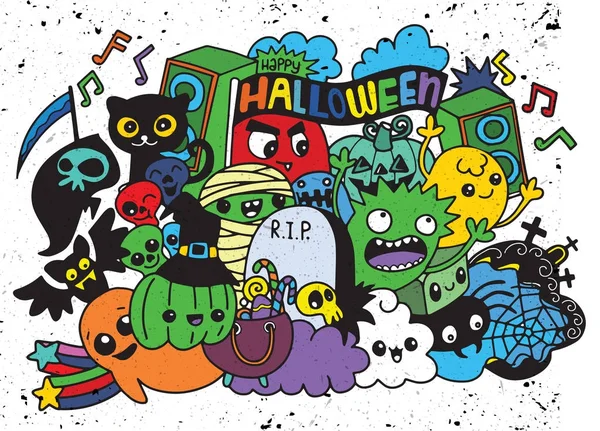 Illustration vectorielle de Monstres et mignon fantôme amical, cool, mignon collection de monstres dessinés à la main — Image vectorielle