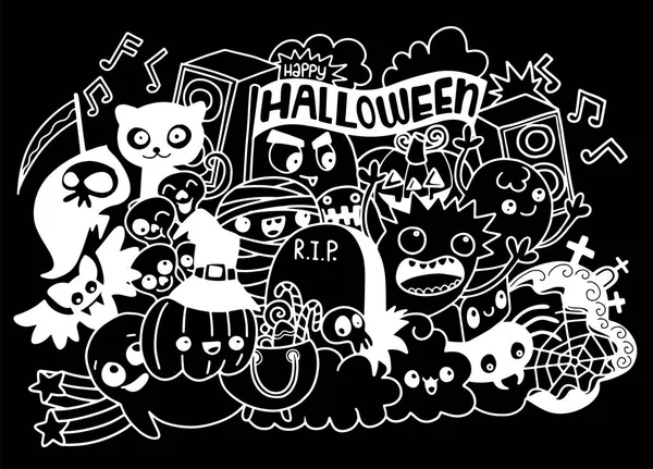 Vectorillustratie van Monsters en schattige ghost vriendelijke, cool, cute handgetekende monsters collectie — Stockvector