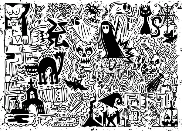 Illustrazione vettoriale disegnata a mano dello sfondo di Halloween Doodle — Vettoriale Stock