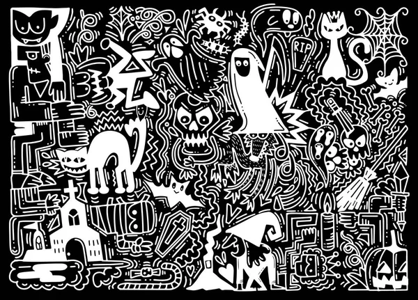 Illustrazione vettoriale disegnata a mano dello sfondo di Halloween Doodle — Vettoriale Stock