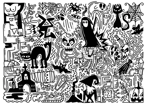 Hand Drawn Vector Illustration of Doodle Halloween background — Stock Vector