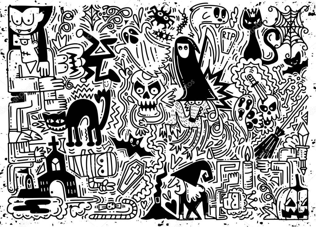Hand Drawn Vector Illustration of Doodle Halloween background 
