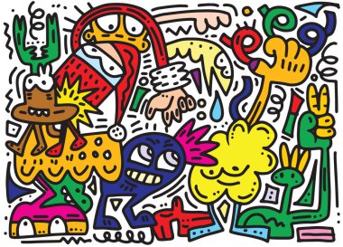 Elle çizilmiş stil Doodle yılbaşı ayarla. Vektör çizim.