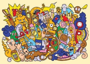 Vektör çizim Doodle sevimli canavar arka plan, el çizmek