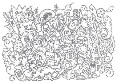 Vektör çizim Doodle sevimli canavar arka plan, el çizmek