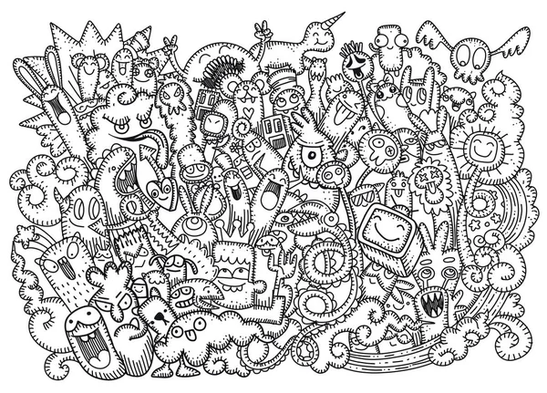 Vektor illustration af Doodle søde Monster baggrund, Håndtegning – Stock-vektor