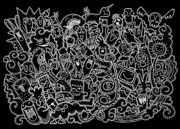 Vector illustratie van Doodle schattig Monster achtergrond, Hand loting — Stockvector